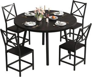 Drop-Leaf Round Dining Table Set for 4 with Chairs