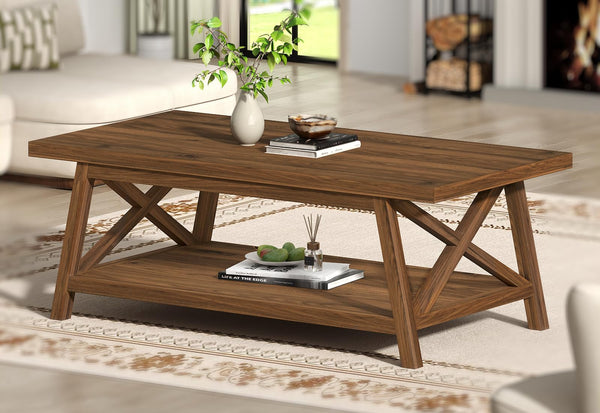 2-Tier Farmhouse Coffee Table with Storage