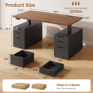 Electric Standing Desk with Drawers & Power Outlets – 55 Inch Adjustable Height