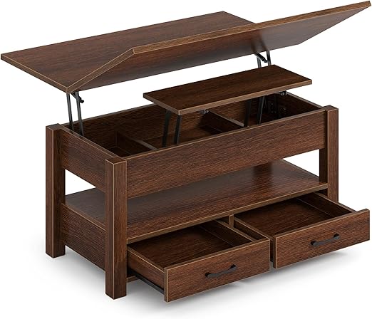 Split Lift-Top Coffee Table with Drawers & Hidden Storage