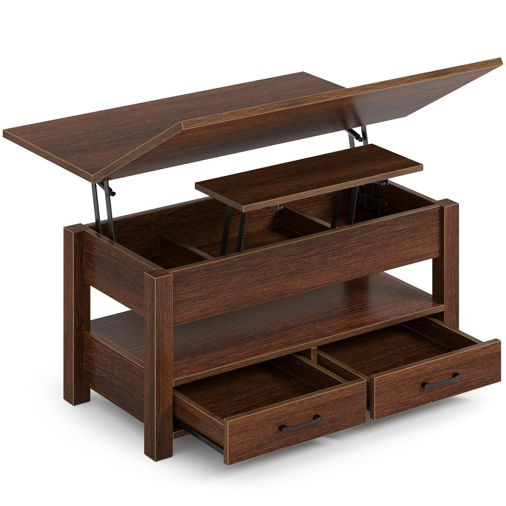 Split Lift-Top Coffee Table with Drawers & Hidden Storage