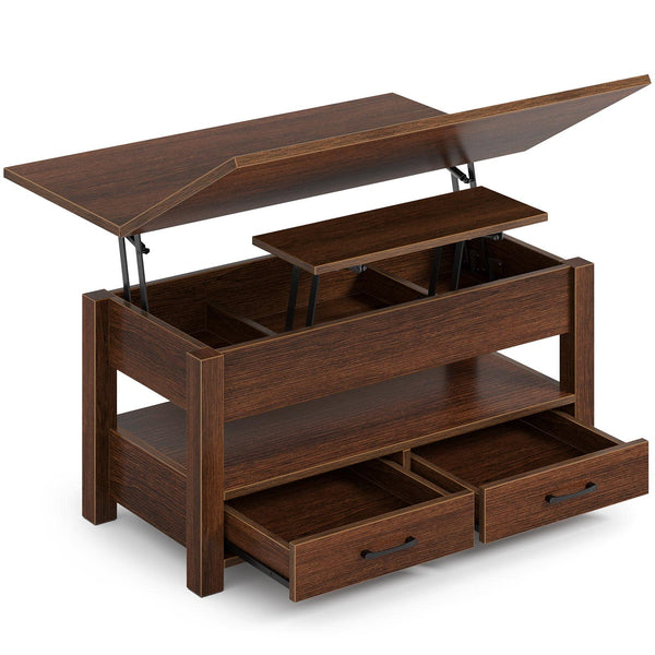 Split Lift-Top Coffee Table with Drawers & Hidden Storage