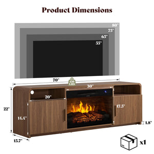 AMERLIFE 70" Fluted Fireplace TV Stand for TVs Up to 80", Modern TV Console with 30" Electric Fireplace & Storage Cabinets, Media Entertainment Center for Living Room, Brown