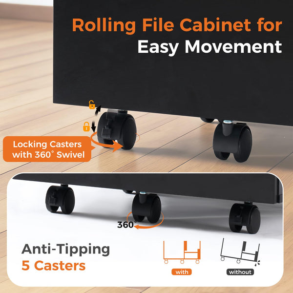 2-Drawer Rolling Filing Cabinet with Printer Stand