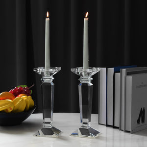 Crystal Candlestick Holders Set of 2 — K9 Clear Pillar & Taper Candle Holders
