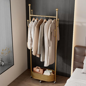 Gold Metal Garment Rack with Storage Basket