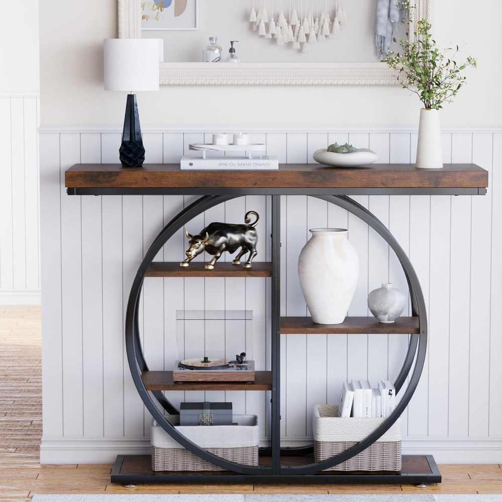 5-Tier Industrial Console Table with Storage Shelves