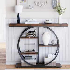 5-Tier Industrial Console Table with Storage Shelves
