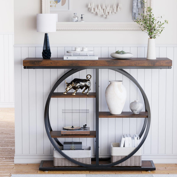 5-Tier Industrial Console Table with Storage Shelves