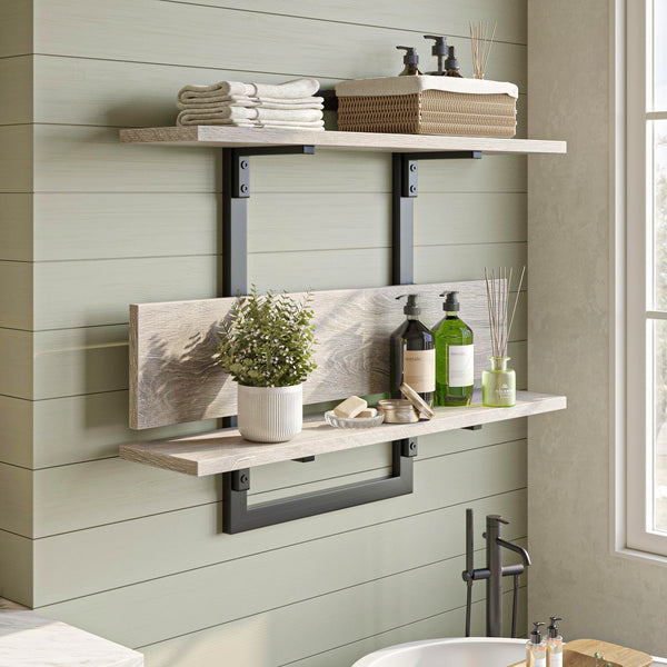 3-Tier Foldable Wall Mounted Floating Shelf with Industrial Metal Brackets