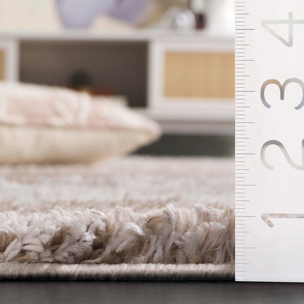 Shag Area Rug – Taupe & Ivory Geometric, Low-Shedding Plush Pile