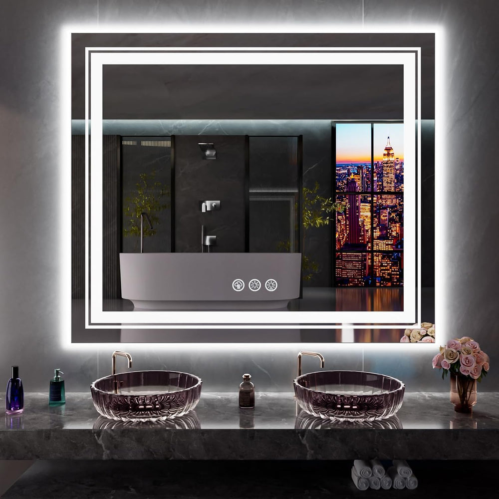 48"x40" LED Bathroom Mirror with RGB Backlit, Anti-Fog & Dimmer