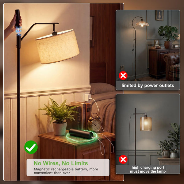 Cordless Rechargeable LED Floor Lamp with Remote & Linen Shade