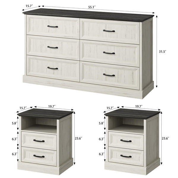 Farmhouse Dresser & Nightstand Set – 3 Piece Bedroom Set