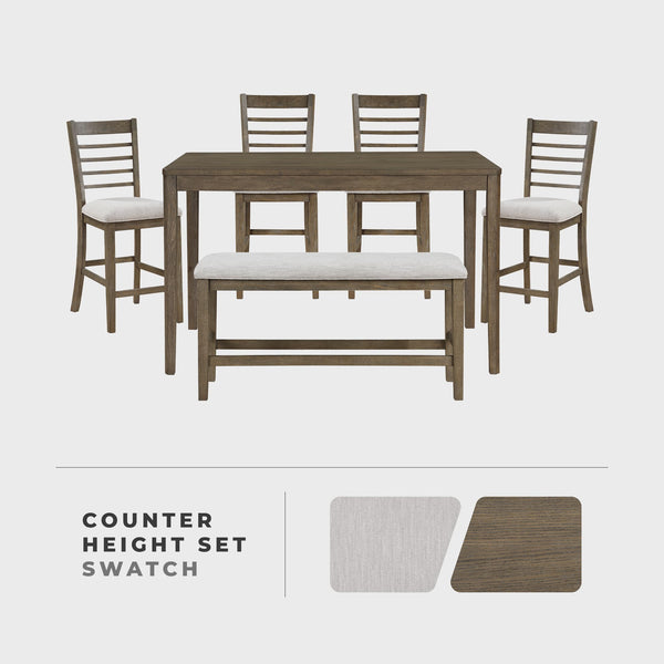6-Piece Counter Height Dining Set with Bench