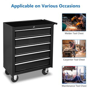 5-Drawer Rolling Tool Chest with Lockable Wheels & Top Cushion