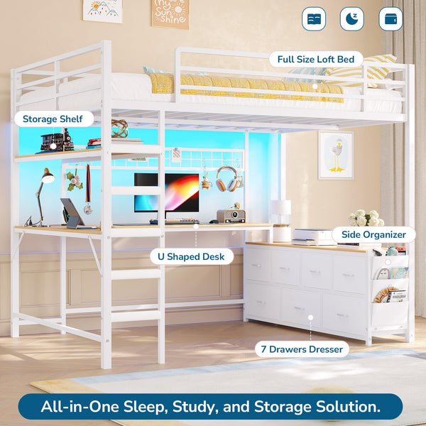 Full Size Loft Bed with Desk & Storage