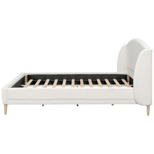 Upholstered Platform Bed with Boucle Wingback Headboard