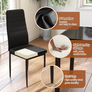 5-Piece Glass Dining Table Set with 4 Upholstered Faux Leather Chairs