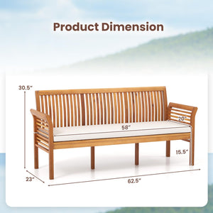 3-Person Acacia Wood Outdoor Bench with Cushion