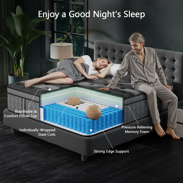 Hybrid Mattress in a Box – Memory Foam & Pocket Springs, 12–16 Inch, Queen King Cal King Twin XL