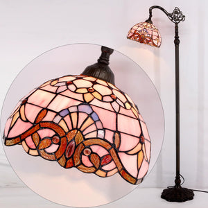 Tiffany Floor Lamp Pink Baroque Stained Glass 64" Gooseneck Reading Light