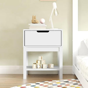 Kids Wood Nightstand with Drawer and Open Shelf