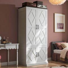 Freestanding Wardrobe Closet with Doors & Hanging Rod