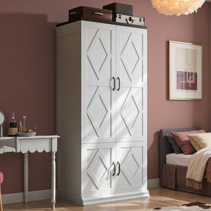 Freestanding Wardrobe Closet with Doors & Hanging Rod