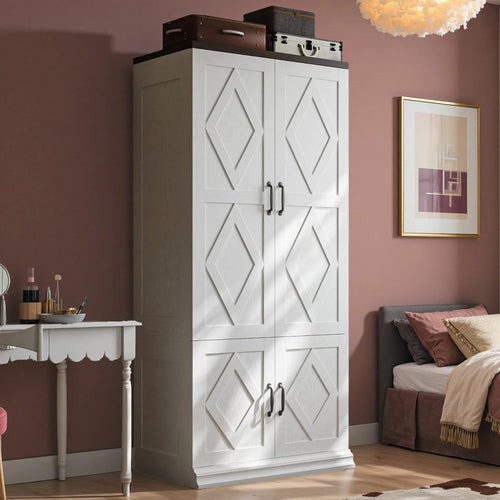 Freestanding Wardrobe Closet with Doors & Hanging Rod