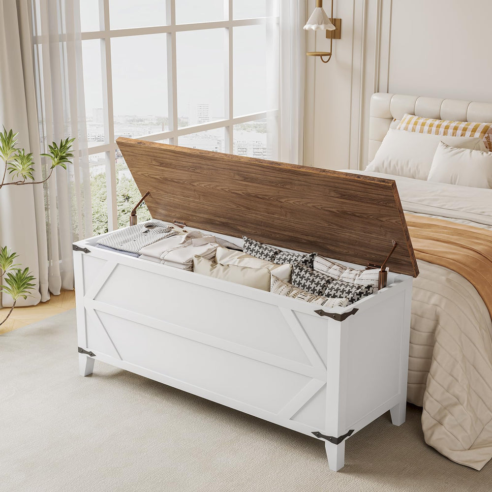 Farmhouse Toy Box Storage Bench with Safety Hinges – 47.2" Wooden Chest