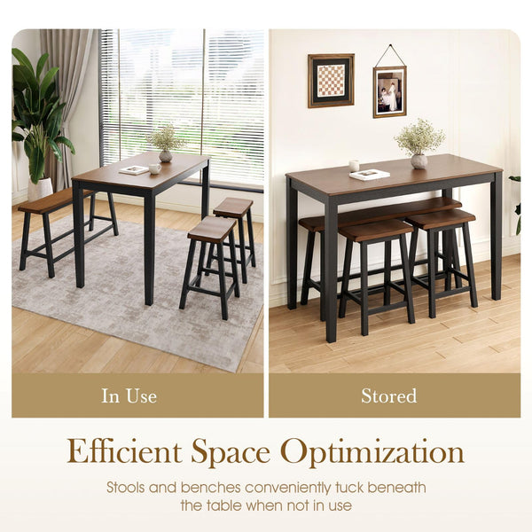 Counter Height Dining Table Set with Bench and Chairs – 5-Piece Wood Kitchen Set