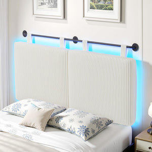 Queen Size Wall-Mounted Upholstered Headboard with RGB LED Lights
