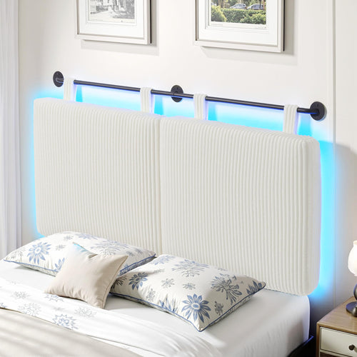 Queen Size Wall-Mounted Upholstered Headboard with RGB LED Lights