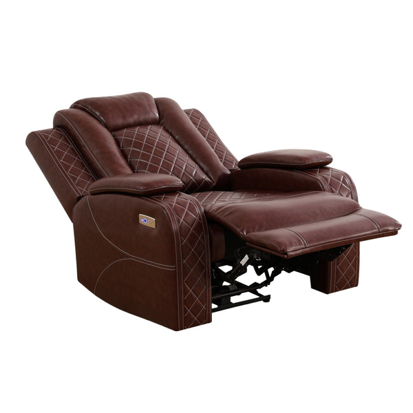 Power Recliner Sofa Set 3-Piece with LED & USB – Brown Leather