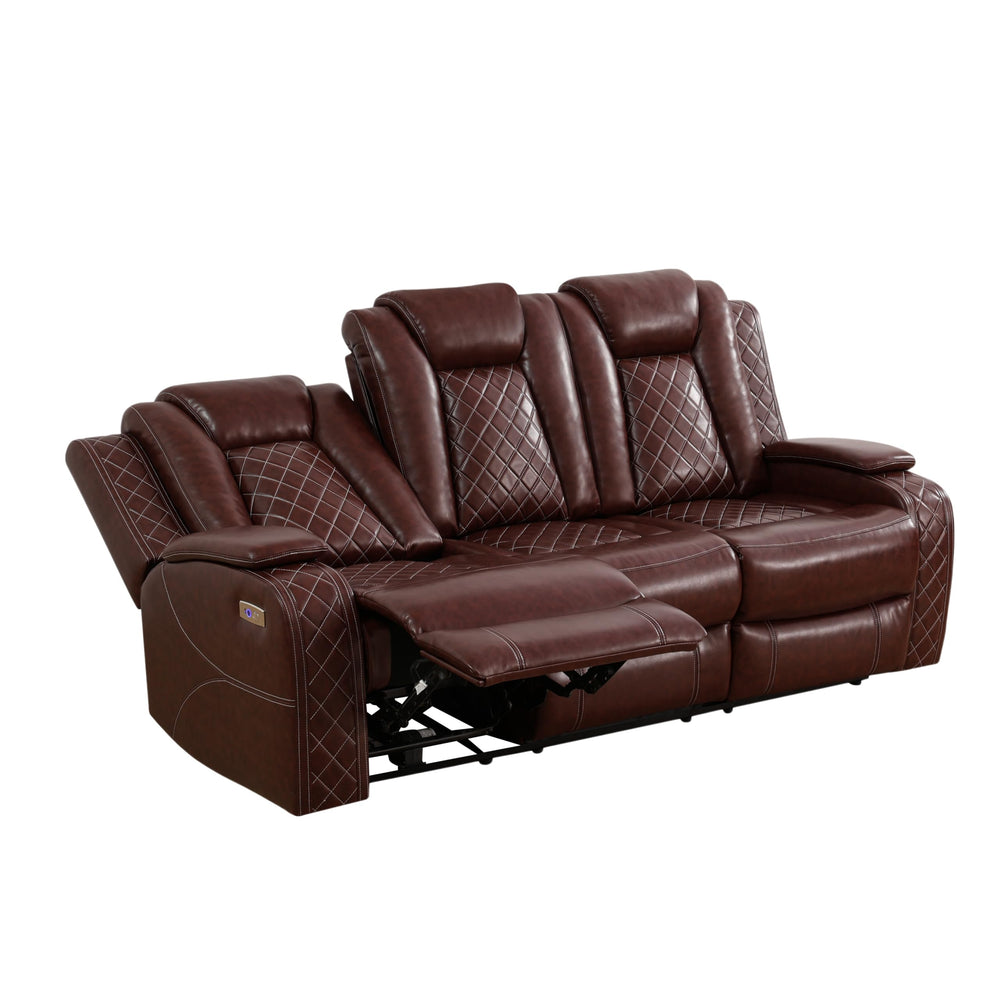 Power Recliner Sofa Set 3-Piece with LED & USB – Brown Leather