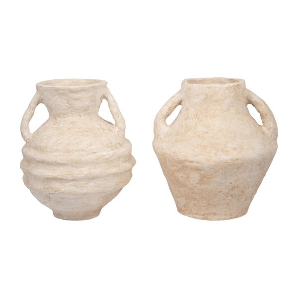 Paper Mache Amphora Vase with Handles – 14 Inch, White