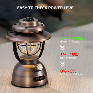Rechargeable LED Camping Lantern – 300 Lumens, App Control, IP55, Vintage Bronze