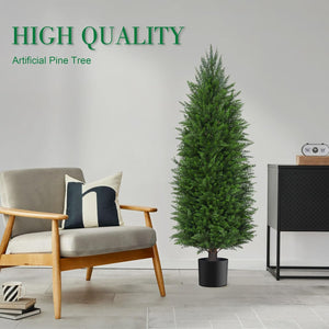 Artificial Outdoor Cedar Pine Tree – UV Resistant Potted Faux Evergreen (Set of 2)