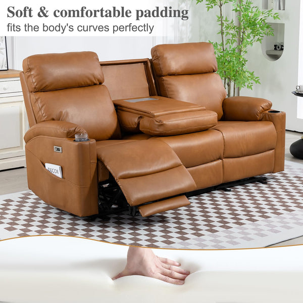 3-Seat Power Recliner Sofa with Hidden Console & USB Charging