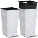 22-Inch Tall Square Tapered Plastic Planter with Inner Pot, 2-Pack