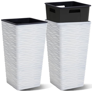 22-Inch Tall Square Tapered Plastic Planter with Inner Pot, 2-Pack
