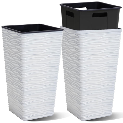 22-Inch Tall Square Tapered Plastic Planter with Inner Pot, 2-Pack