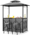 3-Piece Outdoor Patio Bar Set with Grill Gazebo & Bar Stools