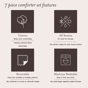 King Comforter Set – Cotton Reversible Bedding with Shams & Throw Pillows