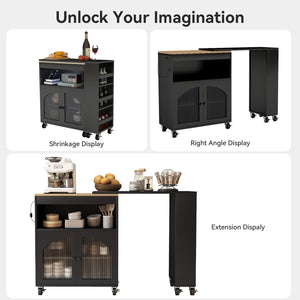 Rolling Kitchen Island with Power Outlet, LED Light & Glass Doors