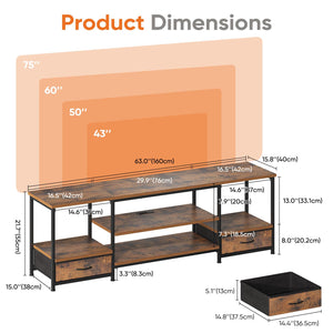 Wood TV Stand with Drawers & Charging Station