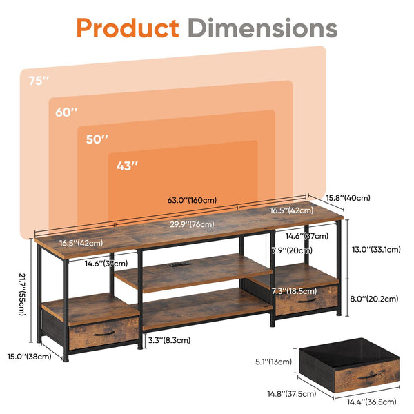 Wood TV Stand with Drawers & Charging Station