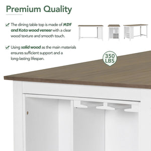 5-Piece Counter Height Dining Set with Wine Storage — Rubber Wood, Brown & White Wash