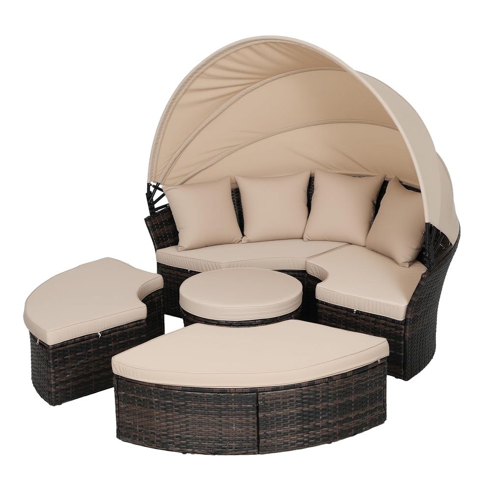 Outdoor Round Daybed with Retractable Canopy